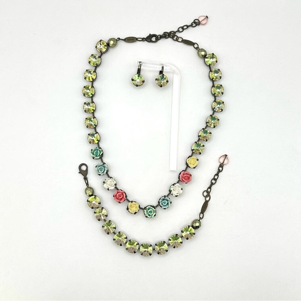 Sabika S13 Rose Flower & Crystal Necklace Set With Bracelet & Earrings RARE